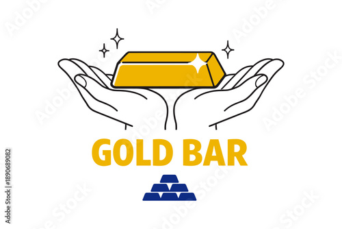 Hands holding shining gold bar illustration with sparking stars