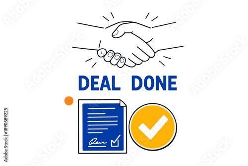 Handshake with signed document symbolizing successful business deal completion