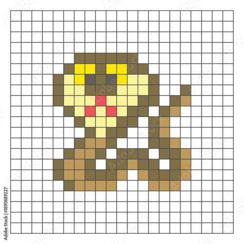 A flat pixel design made of geometric square color blocks on a clean grid layout. Pixel art cobra