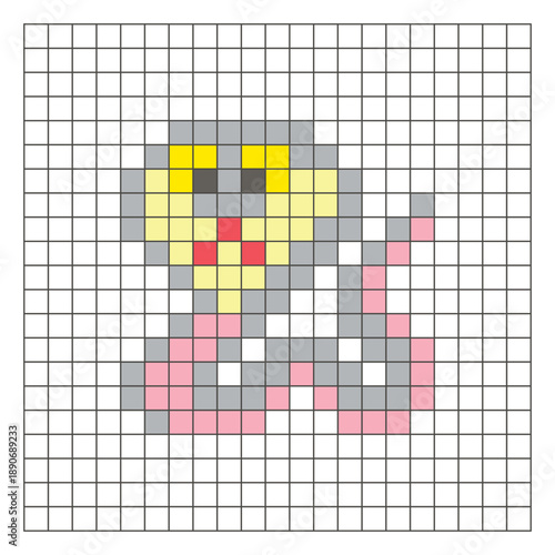 A flat pixel design made of geometric square color blocks on a clean grid layout. Pixel art cobra