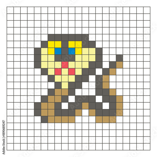 A flat pixel design made of geometric square color blocks on a clean grid layout. Pixel art cobra