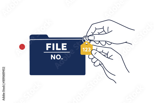 Hands adding numbered tag to file folder icon
