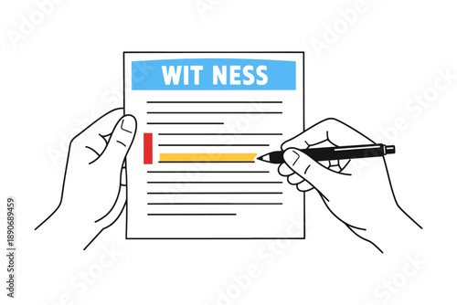 Illustration of hands filling out witness form with pen and highlight