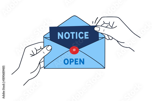 Hands holding envelope with notice card inside
