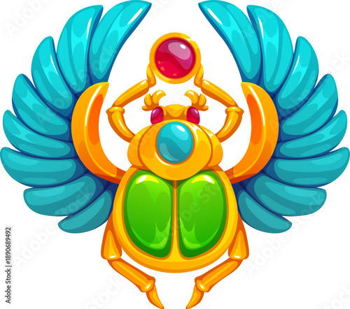 Egypt game icon or asset of scarab bug for arcade game item, cartoon vector. Egypt game icon of ancient Egyptian treasure or jewelry and totem symbol of golden scarab bug with gems and gemstones
