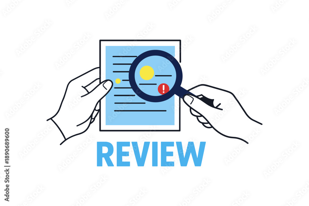 Fototapeta premium Hands holding document with magnifying glass for review and analysis