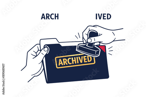 Hands stamping file as archived with focus on organization process
