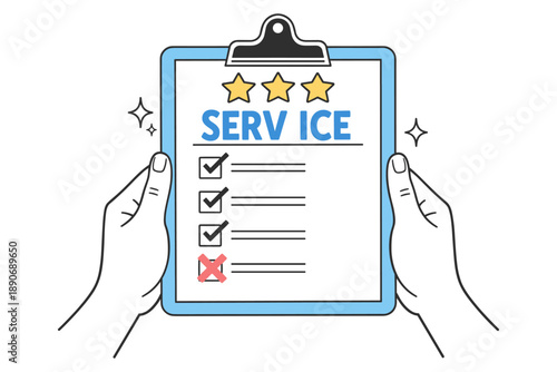 Customer satisfaction survey checklist with three stars and a red cross