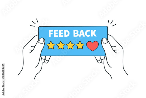 Feedback concept with five-star rating and heart icon