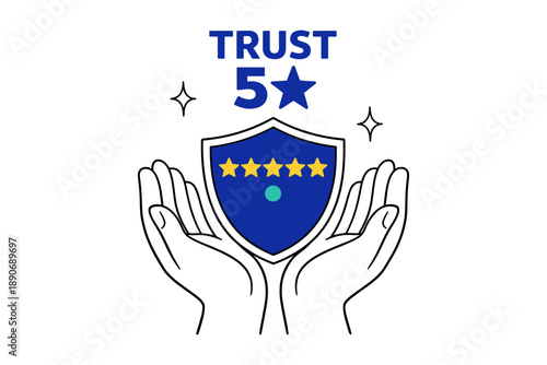 Trust and reliability symbolized by five-star shield in open hands
