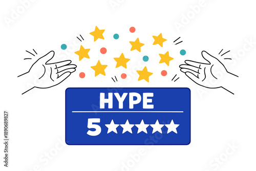 Hands with stars and 5-star hype rating design