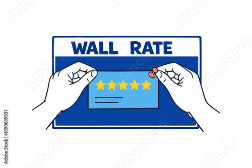 Hands pinning star rating card on wall rate board