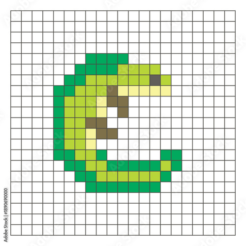 A flat pixel design made of geometric square color blocks on a clean grid layout. Pixel art salamander