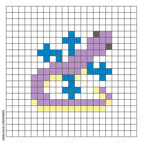 A flat pixel design made of geometric square color blocks on a clean grid layout. Pixel art gecko