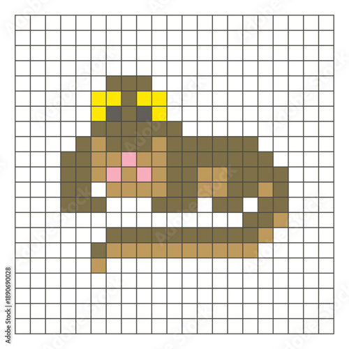 A flat pixel design made of geometric square color blocks on a clean grid layout. Pixel art komodo dragon