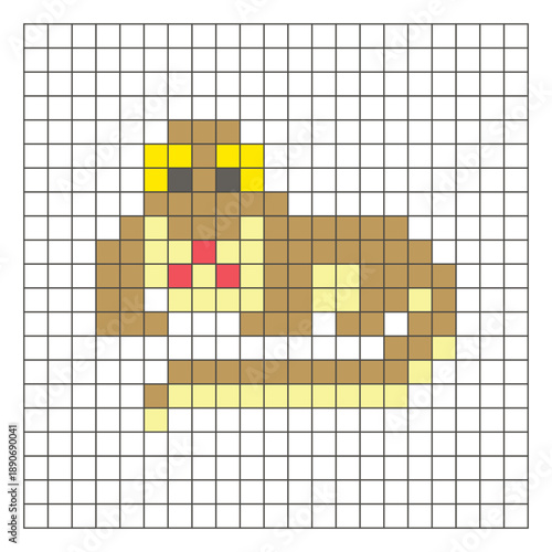 A flat pixel design made of geometric square color blocks on a clean grid layout. Pixel art komodo dragon