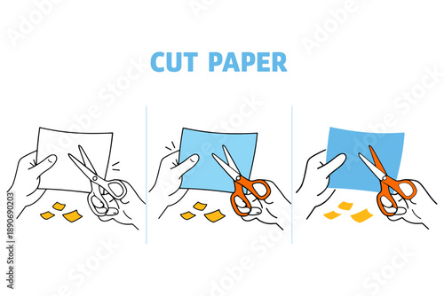 Step-by-step guide to cutting paper with scissors and hands