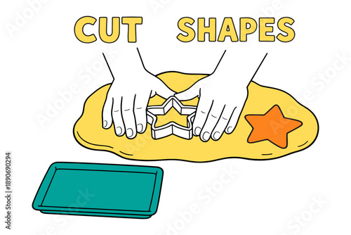 Child's hands cutting playdough with star-shaped cutters