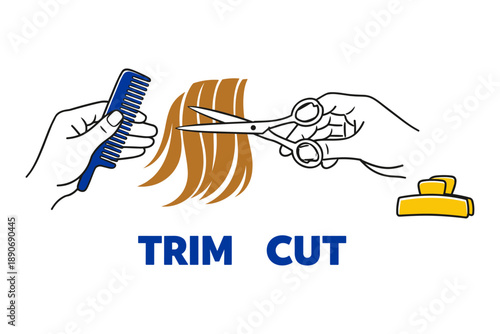 Hands cutting hair with scissors and comb illustration for hairdressing concept
