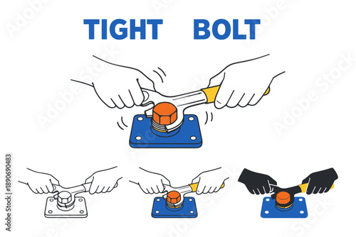 Hand tightening bolt with wrench in multiple styles and color variations