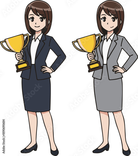 Woman Business Success, Goal Achievement Concept, Flat Cartoon Illustration Style