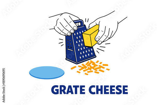 Illustration of hands grating cheese with box grater