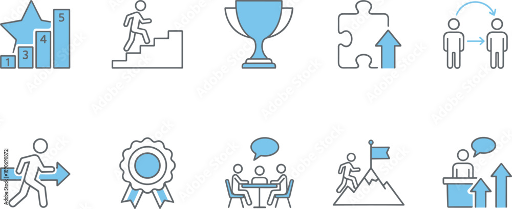 © Vactor Itbd - Set of business success and teamwork icons representing growth achievement leadership communication motivation and goal progress concepts © Vactor Itbd - Set of business success and teamwork icons representing growth achievement leadership communication motivation and goal progress concepts
