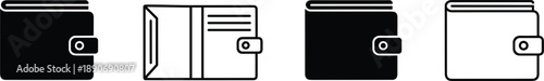 Set of wallet icons for finance money payment and banking symbols including open and closed billfold vector illustration