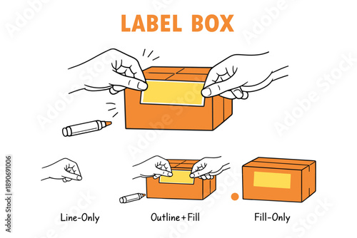 Hand labeling guide with line and fill techniques for boxes