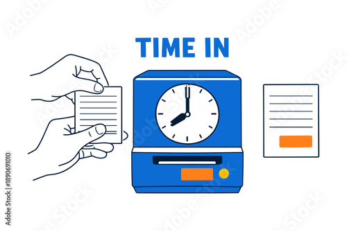Hand punching time card into clock machine for time tracking