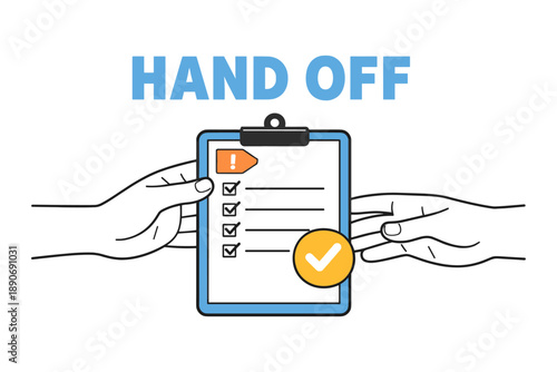 Illustration of hands exchanging task checklist on clipboard