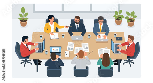Business Meeting with Colleagues Around Table.