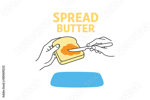 Hands spreading butter on toast with knife illustration
