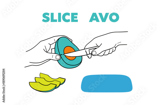 Illustrated guide to slicing avocados with colorful graphics