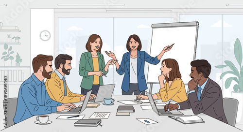 Business Meeting with Colleagues Discussing Ideas.