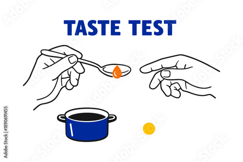 Taste test illustration with hands and cooking elements