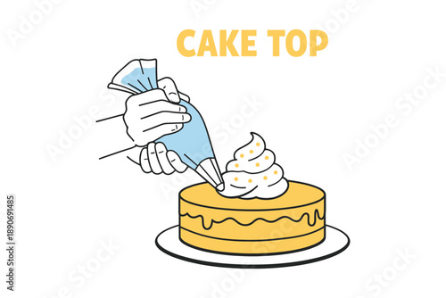 Decorating cake with piping bag and icing