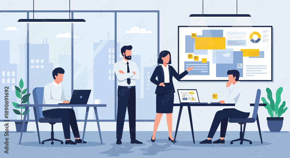 Fototapeta premium Business Professionals Working Together in Modern Office.