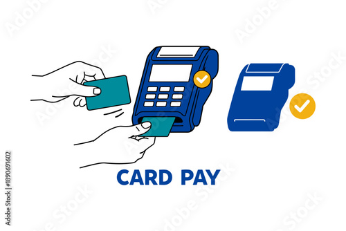 Contactless card payment illustration with terminal and card