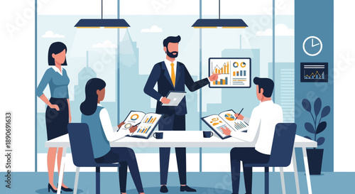 Business Professionals Discussing in Modern Office.