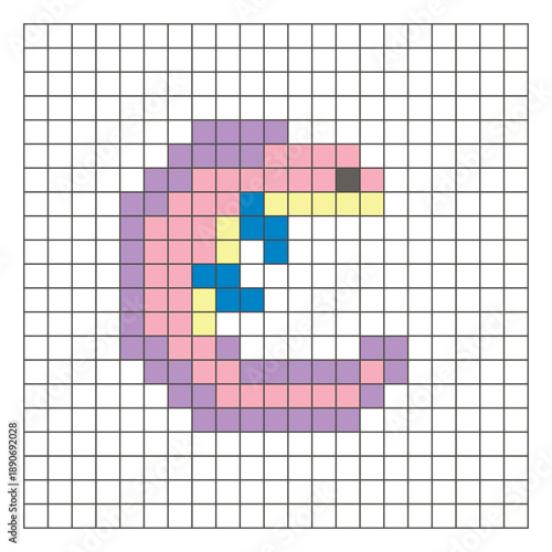 A flat pixel design made of geometric square color blocks on a clean grid layout. Pixel art salamander