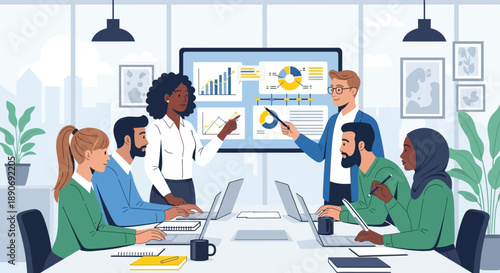 Business Team Discussing Data on Screen.