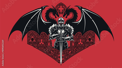 Armored Knight with Dragons, Wings, and Gothic Elements