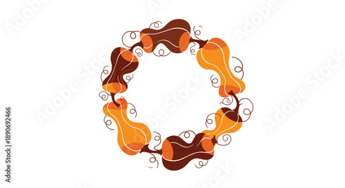 A festive autumn wreath made of stylized orange and brown gourds with swirling vines forming a circular decorative frame.