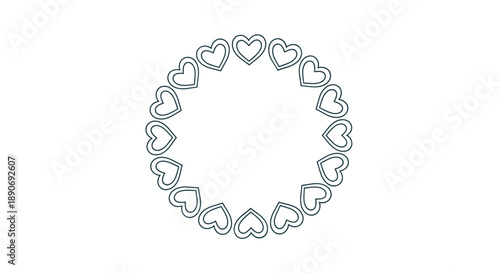A circular frame or wreath made from a continuous ring of small stitched-style hearts isolated on a white background.