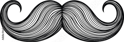 Vintage curled mustache black and white hand drawn vector illustration isolated classic barber style hipster grooming logo design