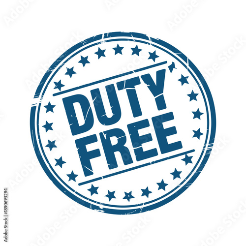 A blue circular stamp with stars around the border reads 'DUTY FREE' in bold letters.