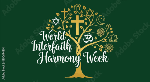 Tree with Religious Symbols Interfaith Harmony.