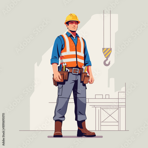 Construction Worker in Safety Vest and Hard Hat