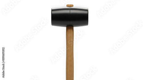 Black rubber mallet with wooden handle isolated on transparent background
